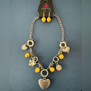 Paparazzi Silver & Yellow Charm Necklace & Earrings